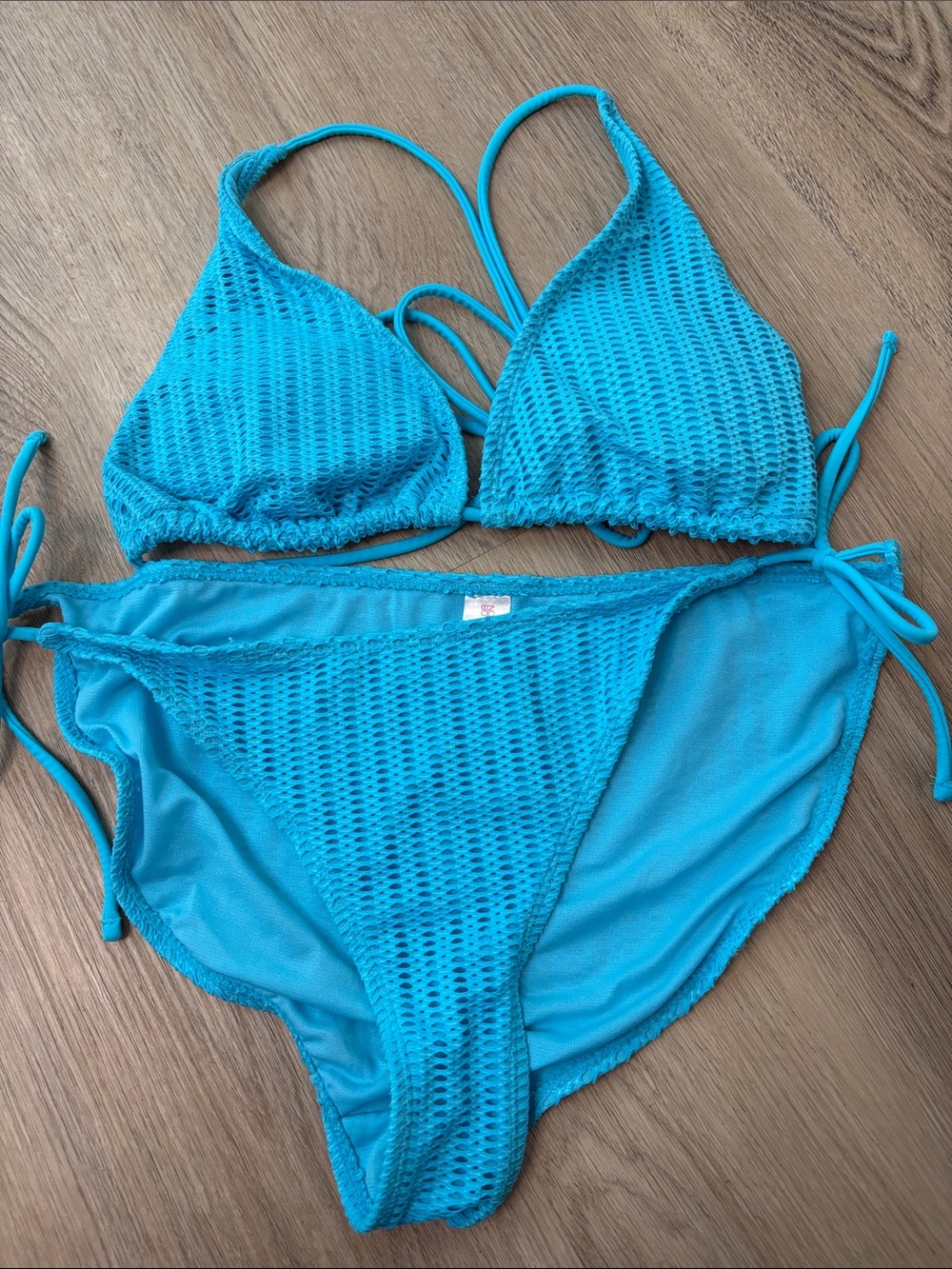 No Boundaries Aqua Crochet Triangle Bikini Set XL beach vacation cruise boho